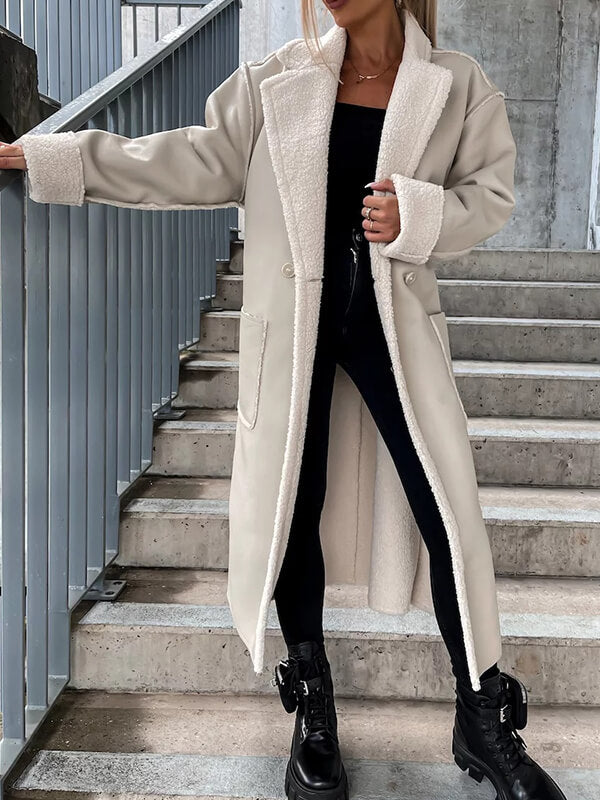 Airchics longue manteau simili cuir boutons avec poches ceinture col revers femme oversized