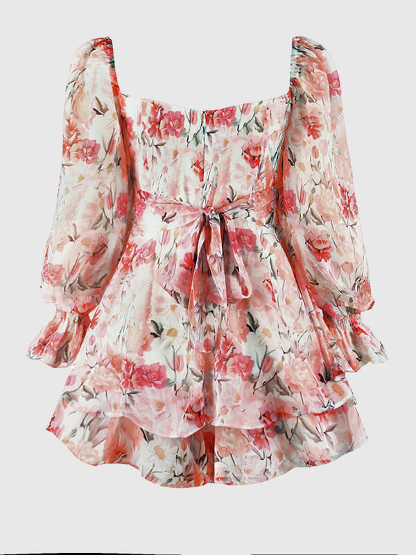 Airchics combishort imprimé à fleurie avec ceinture à volantée manches évasées femme mode