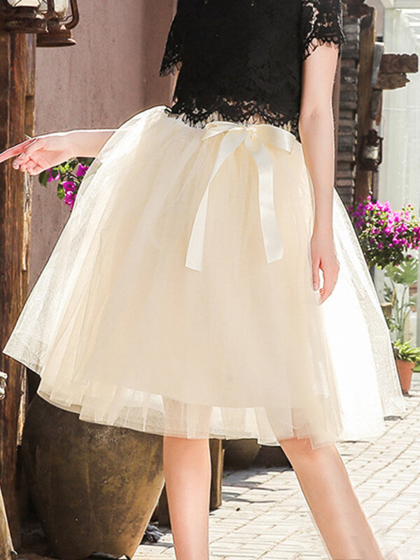 Airchics mi-longue jupe unicolore avec ceinture plissé tutu en tulle élégant femme