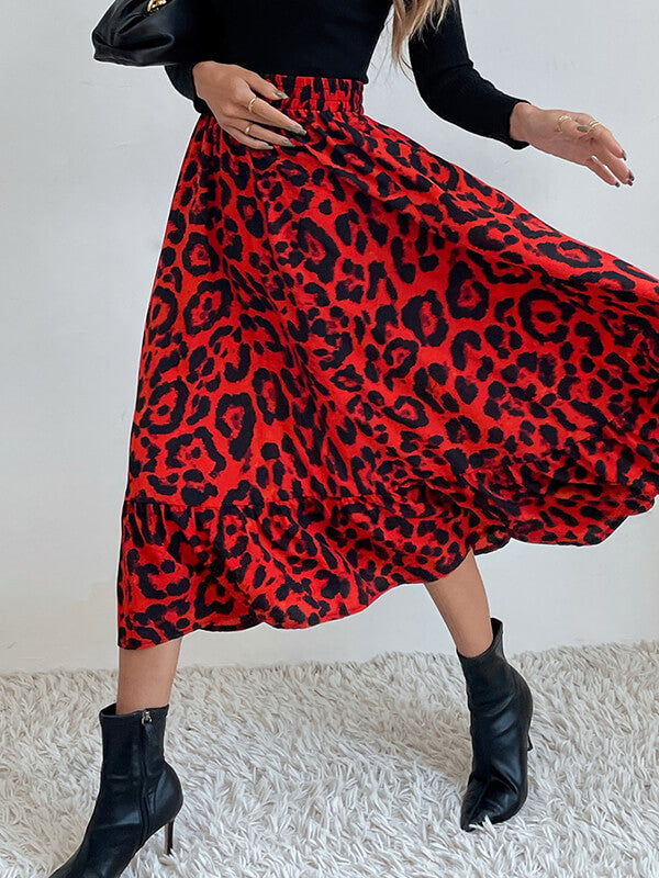 Airchics longue jupe trapèze léopard à volantée femme élégant mode