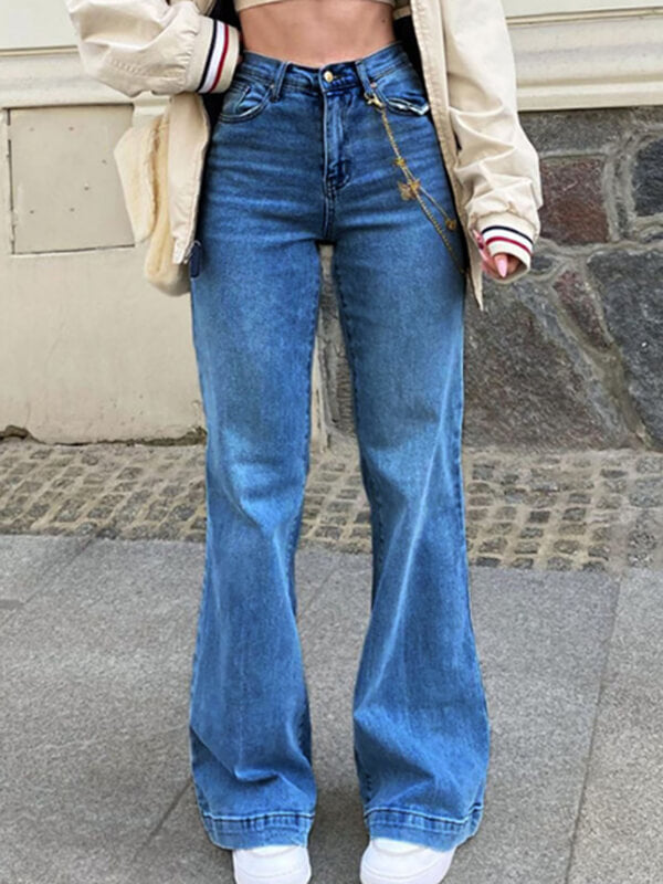 Airchics longue jeans flare évasé avec poches taille haute femme mode