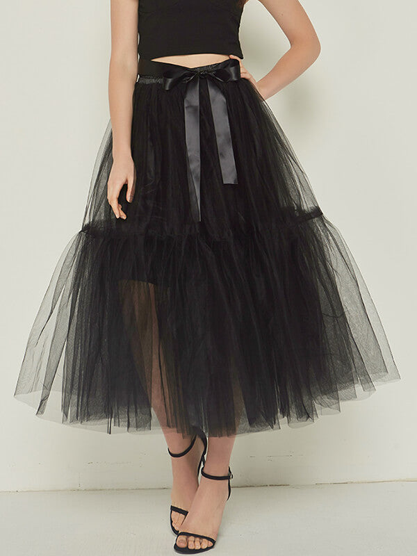 Airchics longue jupe unicolore avec ceinture plissé tutu en tulle élégant femme