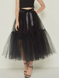 Airchics longue jupe unicolore avec ceinture plissé tutu en tulle élégant femme