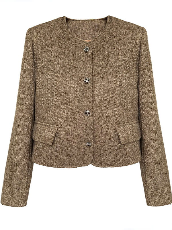 Airchics manteau courte boutonnage avec poches col rond femme mode