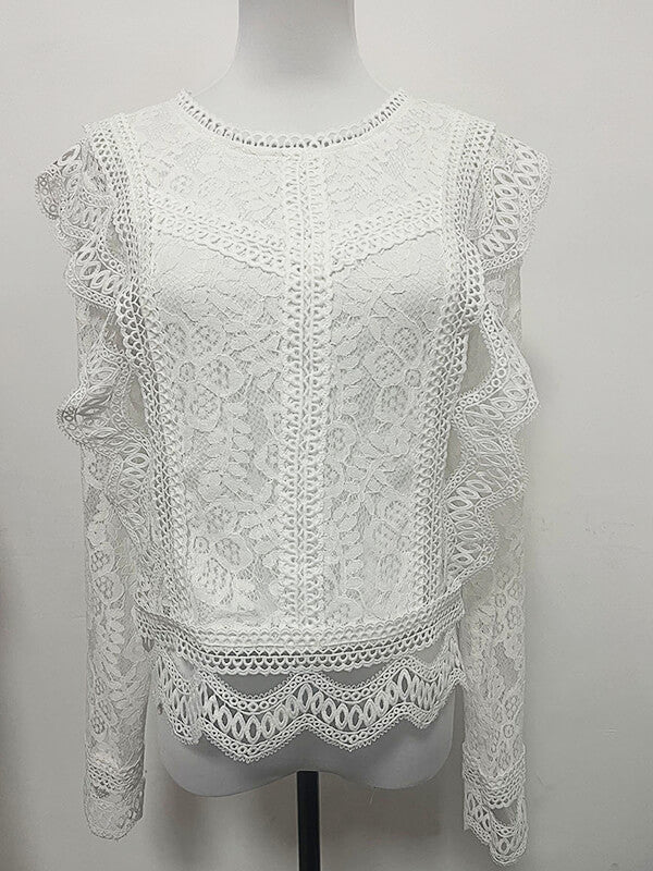 Airchics hauts broderie anglaise avec fermeture éclair col rond élégant femme