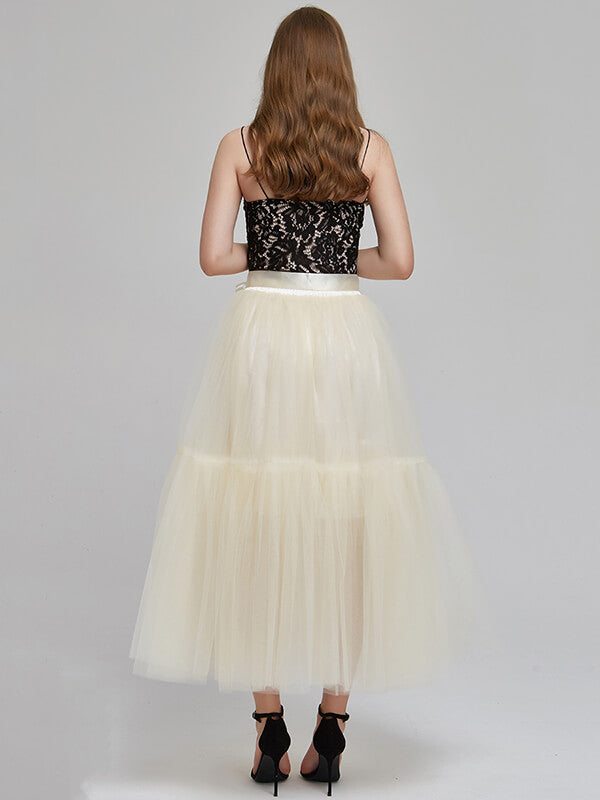 Airchics longue jupe unicolore avec ceinture plissé tutu en tulle élégant femme