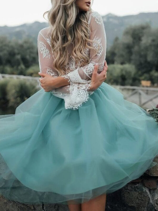 Airchics mi-longue jupe plissé bouffante tutu en tulle élégant femme vert d'eau