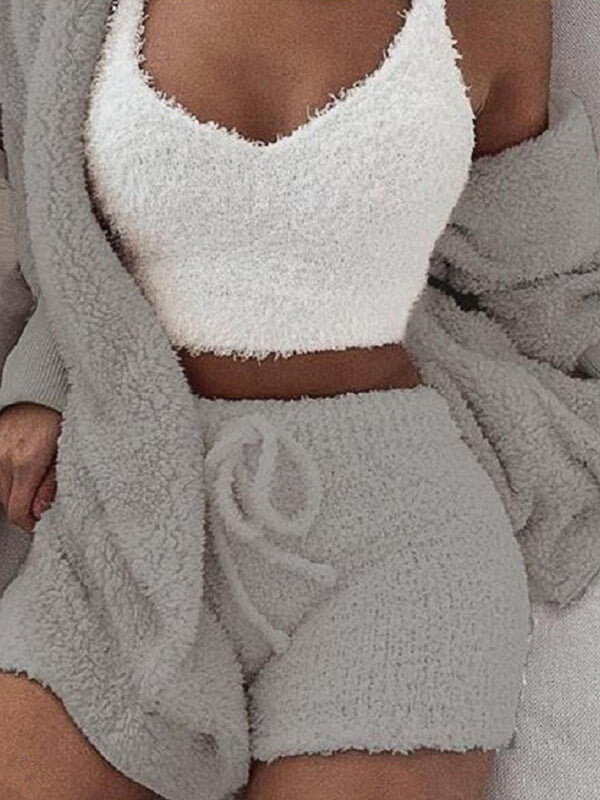 Airchics ensembles de pyjama courte en polaire 3 pièces femme d'intérieur