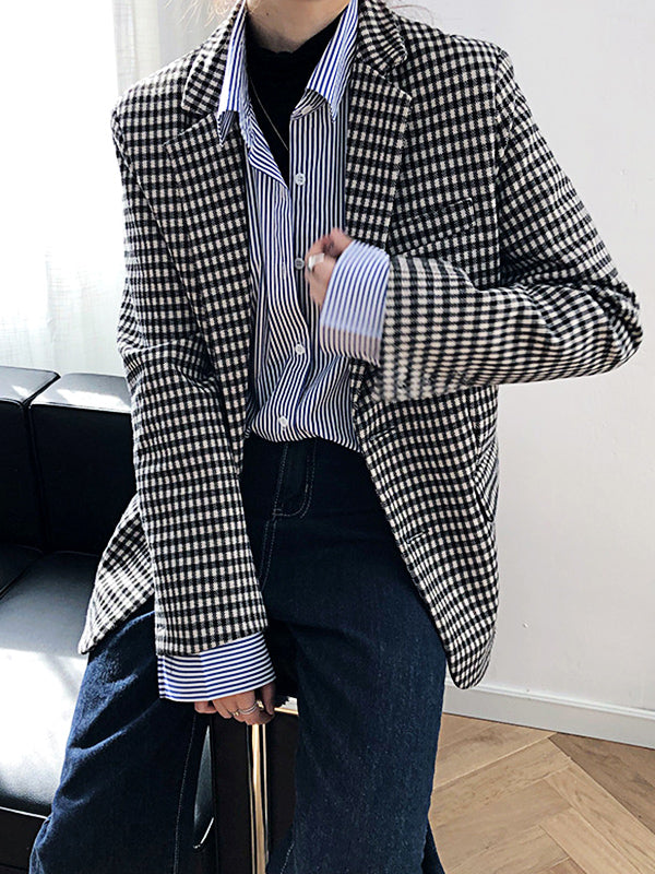 Airchics blazer carreaux boutonnage avec poches manches longues femme décontracté