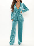 Airchics combinaison 2 pièces boutons avec poches velours blazer et pantalon femme mode