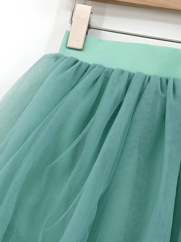 Airchics mi-longue jupe plissé bouffante tutu en tulle élégant femme vert d'eau