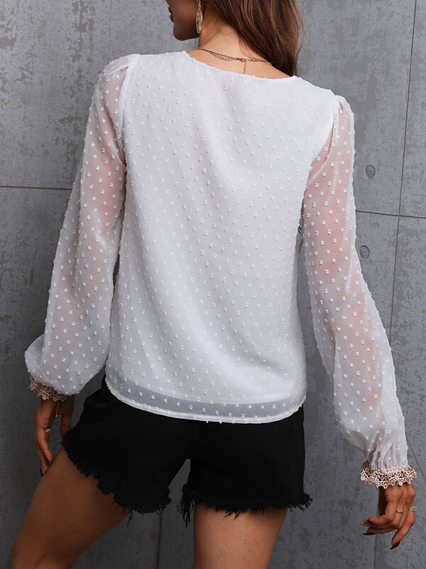 Airchics blouse mousseline dentelle v-cou manches longues femme style tailleur