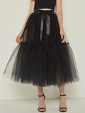 Airchics longue jupe unicolore avec ceinture plissé tutu en tulle élégant femme