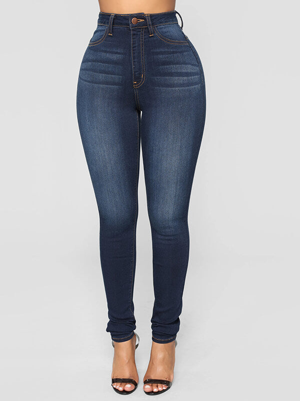 Airchics longue jeans slim fitness avec poches taille haute femme décontracté