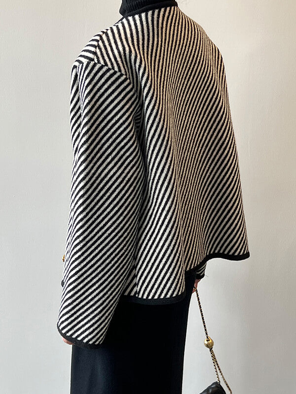 Airchics manteau rayé double boutonnage irrégulière femme mode