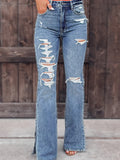 Airchics longue jeans flare bootcut évasé déchiré troué fendu le côté femme mode pantalon