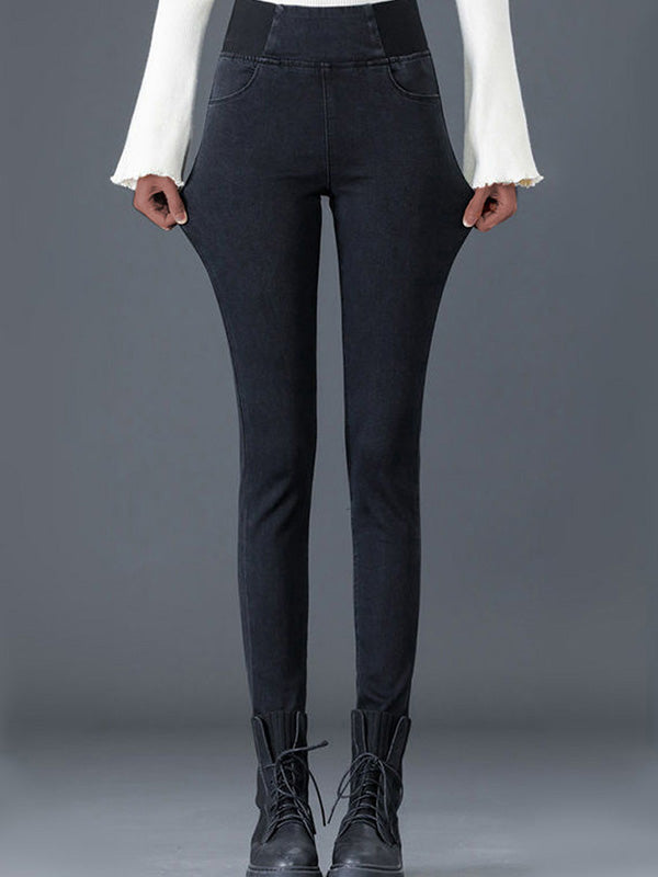 Airchics leggings thermiques chauds slim à taille haute doublés de polaire poches femme jean