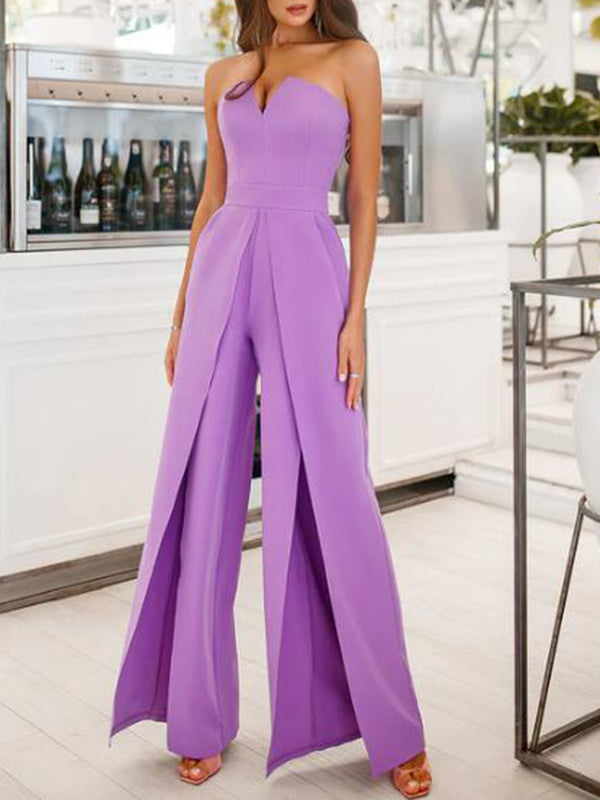 Airchics longue combinaisons bustier une pièce coton fendue cuisse dos nu sans manches femme élégant