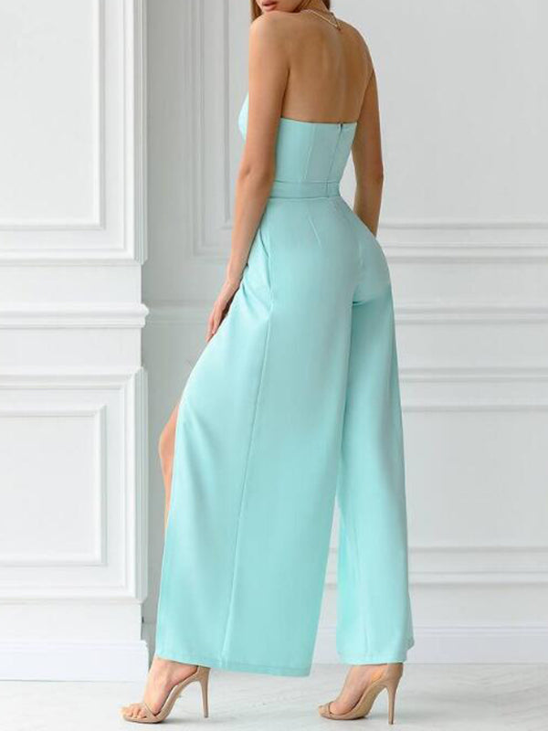 Airchics longue combinaisons bustier une pièce coton fendue cuisse dos nu sans manches femme élégant