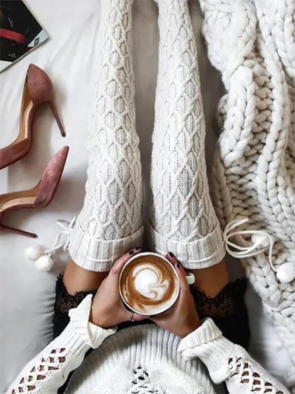 Airchics chaussette haute unicolore pompons femme casual mode automne hiver