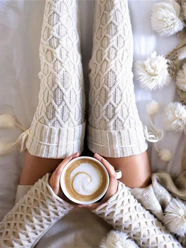 Airchics chaussette haute unicolore polyester pompons femme casual automne hiver