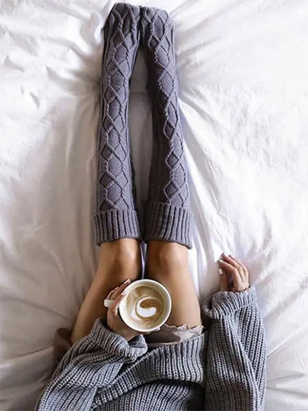 Airchics chaussette haute unicolore polyester pompons femme casual automne hiver