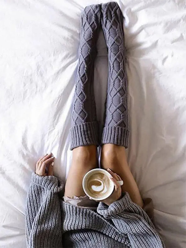 Airchics chaussette haute unicolore polyester pompons femme casual automne hiver