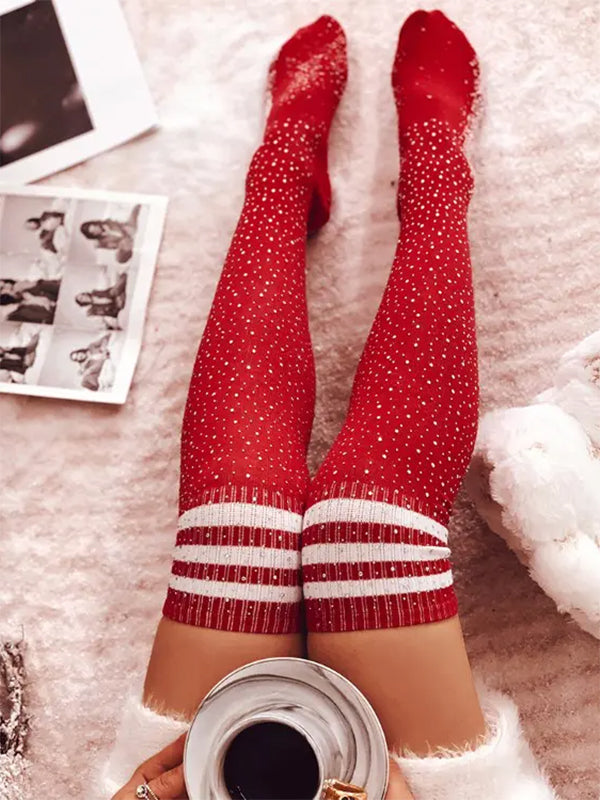 Airchics chaussette haute slim fitness rayé diamond femme casual mode Noël