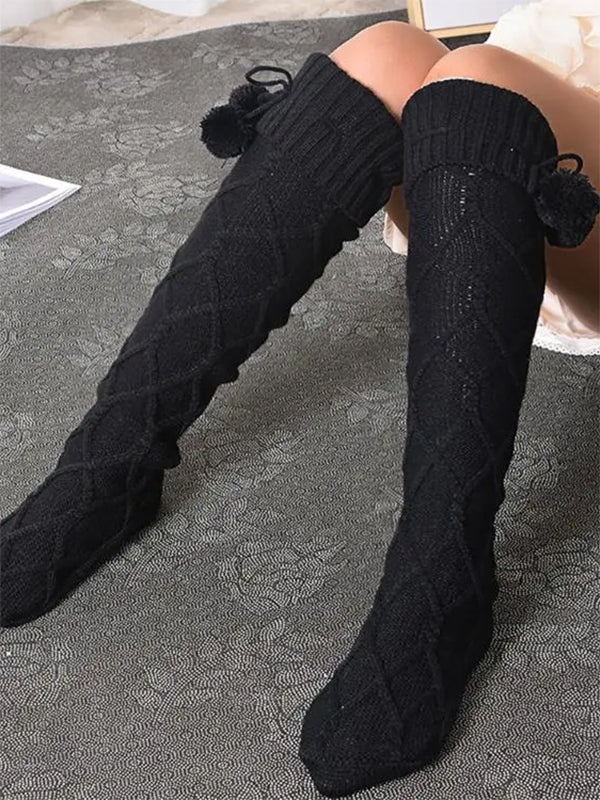 Airchics chaussette haute unicolore coton pompons femme casual mode automne hiver