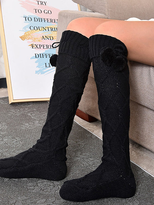 Airchics chaussette haute unicolore coton pompons femme casual mode automne hiver