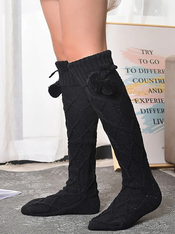 Airchics chaussette haute unicolore coton pompons femme casual mode automne hiver