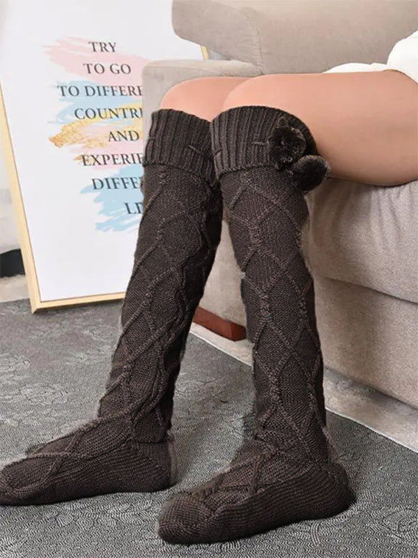 Airchics chaussette haute unicolore coton pompons femme casual mode automne hiver