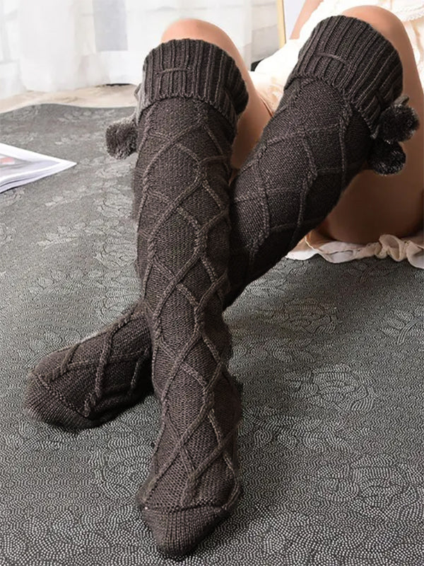Airchics chaussette haute unicolore coton pompons femme casual mode automne hiver