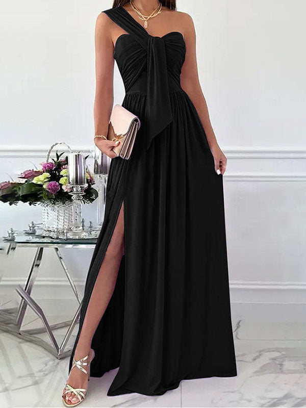 Tube Robe Longue Soirée sans Manches à Bretelle Unique Élégant