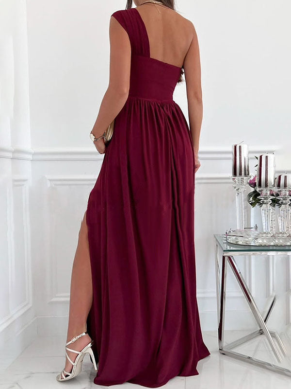 Tube Robe Longue Soirée sans Manches à Bretelle Unique Élégant