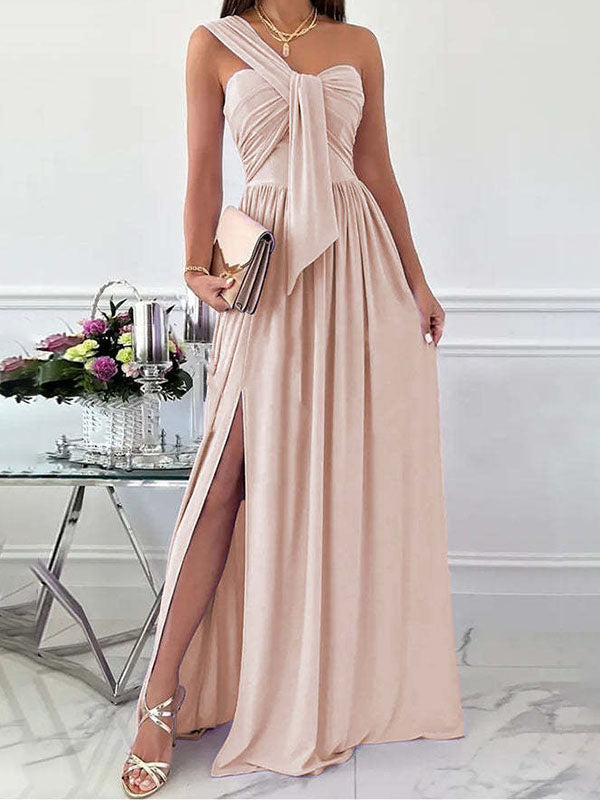 Tube Robe Longue Soirée sans Manches à Bretelle Unique Élégant