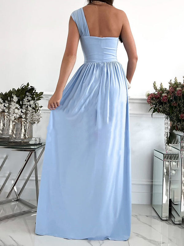 Tube Robe Longue Soirée sans Manches à Bretelle Unique Élégant