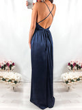 Satin Robe Demoiselle d'Honneur Longue avec à Fines Brides et Dos Nu