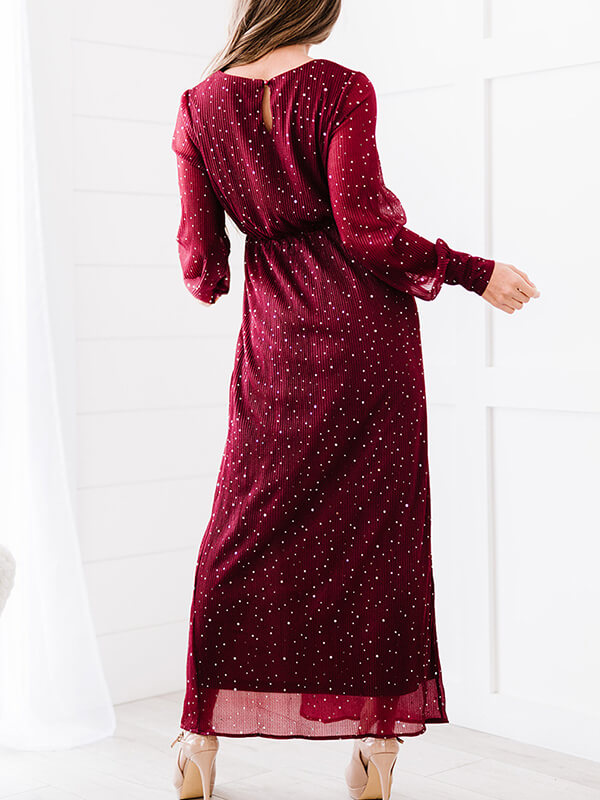 V-cou Robe Long à Brillante Paillettes et Manches Longues de Soirée