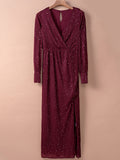 V-cou Robe Long à Brillante Paillettes et Manches Longues de Soirée