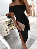 Une Épaule Robe Mi-longue Moulante avec Nœud et Fendu le Côté Mode
