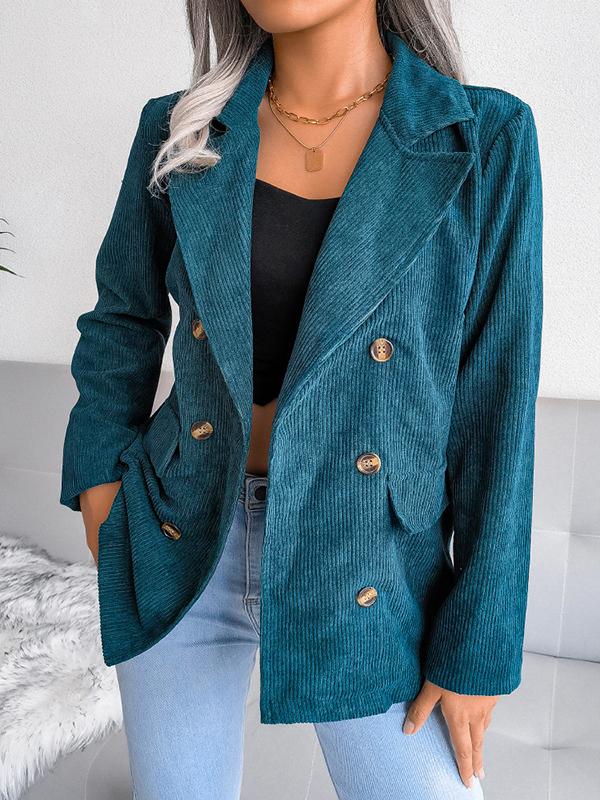 Airchics blazer unicolore double boutonnage velours cotelé col revers manches longues femme