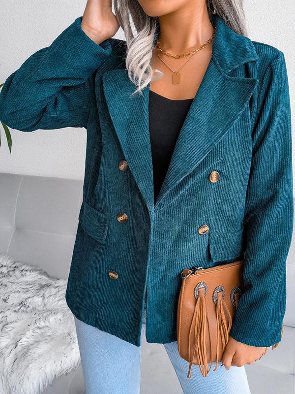 Airchics blazer unicolore double boutonnage velours cotelé col revers manches longues femme