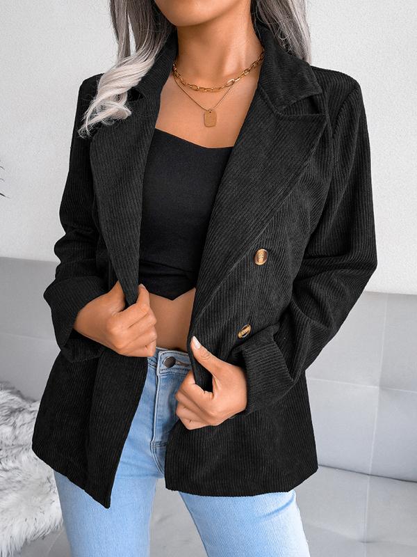 Airchics blazer unicolore double boutonnage velours cotelé col revers manches longues femme