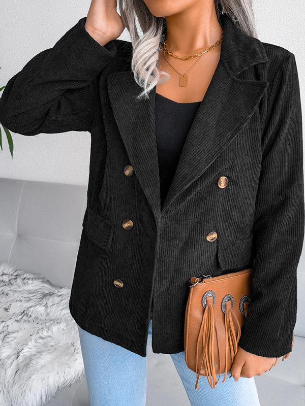 Airchics blazer unicolore double boutonnage velours cotelé col revers manches longues femme