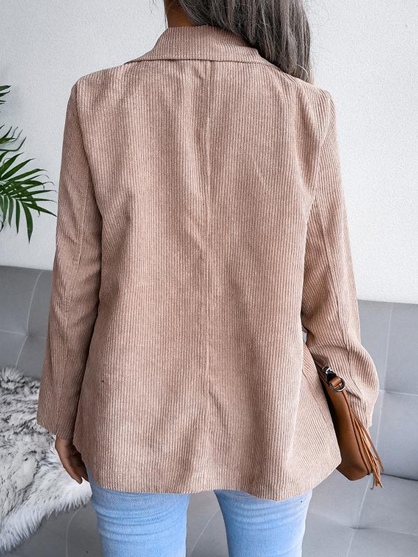 Airchics blazer unicolore double boutonnage velours cotelé col revers manches longues femme