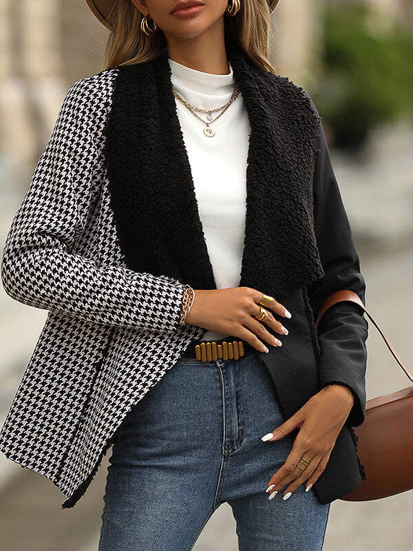 Airchics blazer pied de poule frapper la couleur col revers manches longues femme mode veste