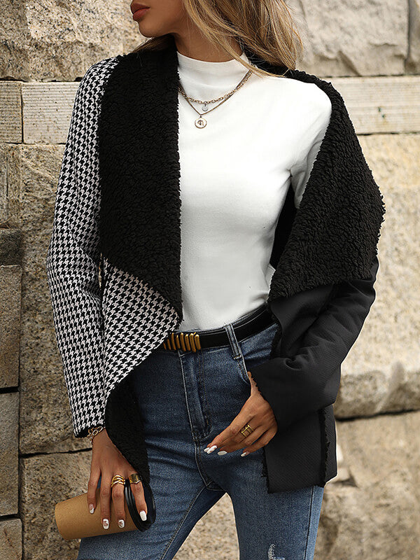 Airchics blazer pied de poule frapper la couleur col revers manches longues femme mode veste