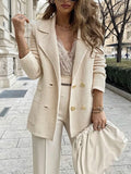 Airchics blazer coton double boutonnage avec poches col revers manches longues femme style tailleur