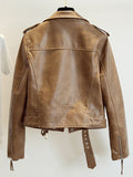 Airchics perfecto femme simili cuir fermeture éclair avec poches ceinture col revers veste